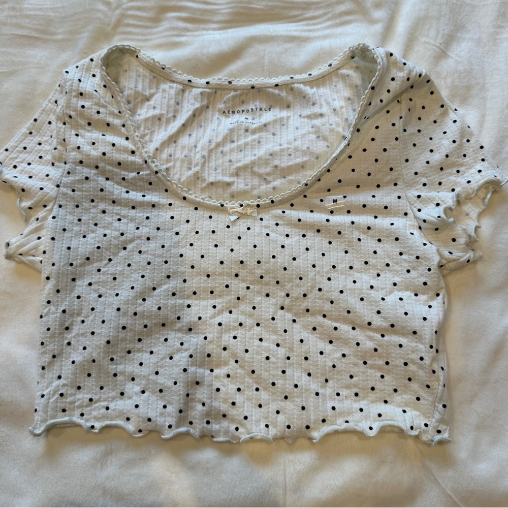 Aeropostale Polka Dot Cropped Sleep Tee, Size M, never worn, White and Black